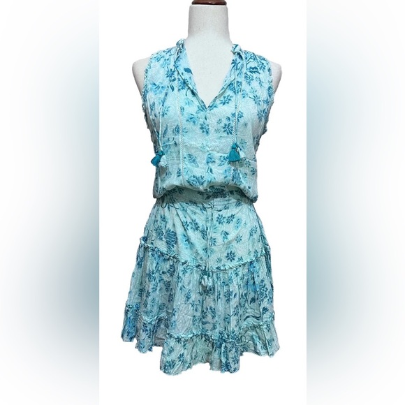 Poupette St Barth Dress Womens Size Small Aqua Teal Blue Floral Tassels - Picture 1 of 9